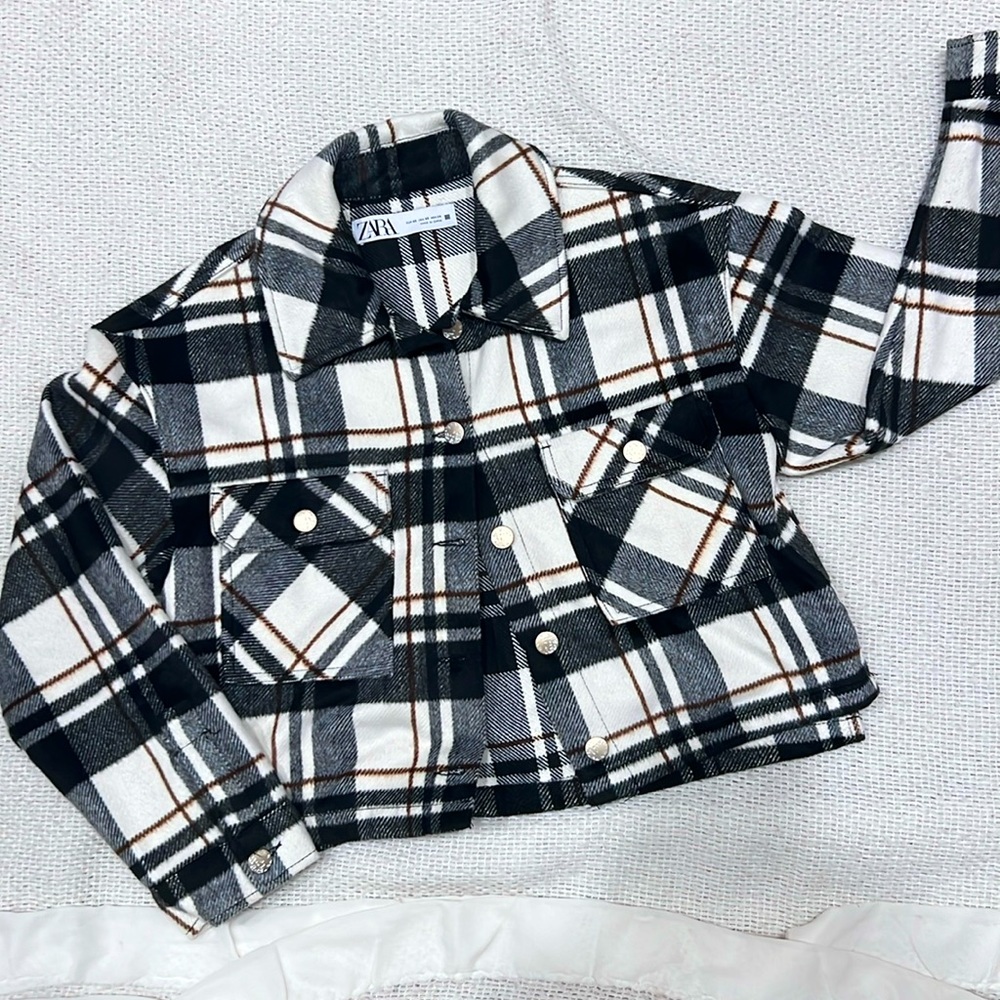 ZARA cropped flannel jacket